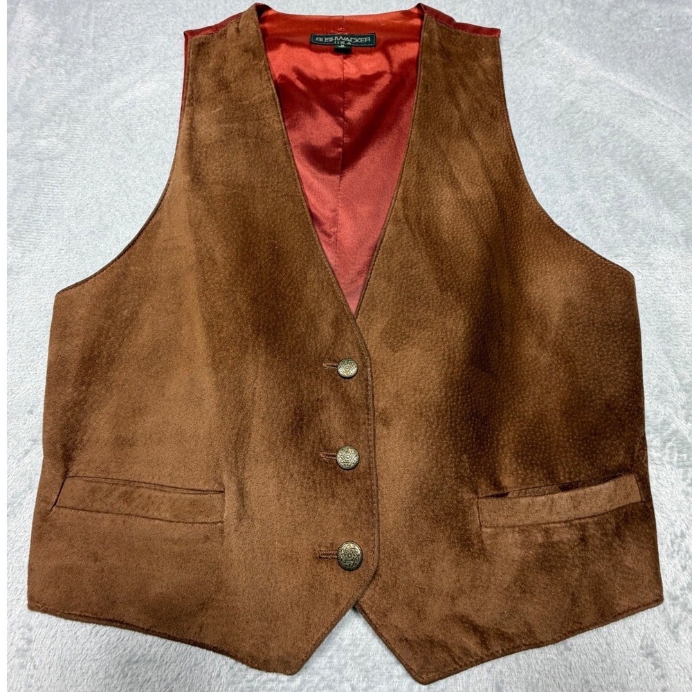 Vintage Bushwacker USA Brown Suede Leather Vest Size Medium Western Boho 90s